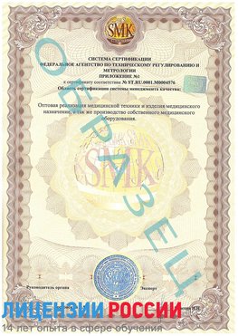 Образец сертификата соответствия (приложение) Первомайск Сертификат ISO 13485
